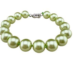 Green Glass Pearl Bead Bracelet With Silver-Tone Clasp Ladies Jewelry‎